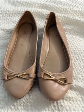 Aldo Blush Pink Ballet Flats with Gold Bow Detail
